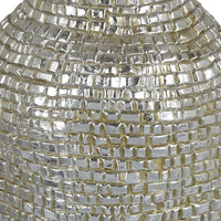 Jenna Decorative Vase with Brick-Like Patterns, Silver Textured Resin-BM353475