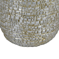 Jenna Decorative Vase with Brick-Like Patterns, Silver Textured Resin-BM353475