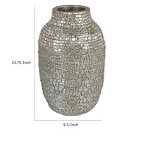 Jenna Decorative Vase with Brick-Like Patterns, Silver Textured Resin-BM353475