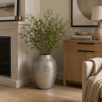 Jenna Decorative Vase with Brick-Like Patterns, Silver Textured Resin-BM353475