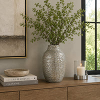 Jenna Decorative Vase with Brick-Like Patterns, Silver Textured Resin-BM353475
