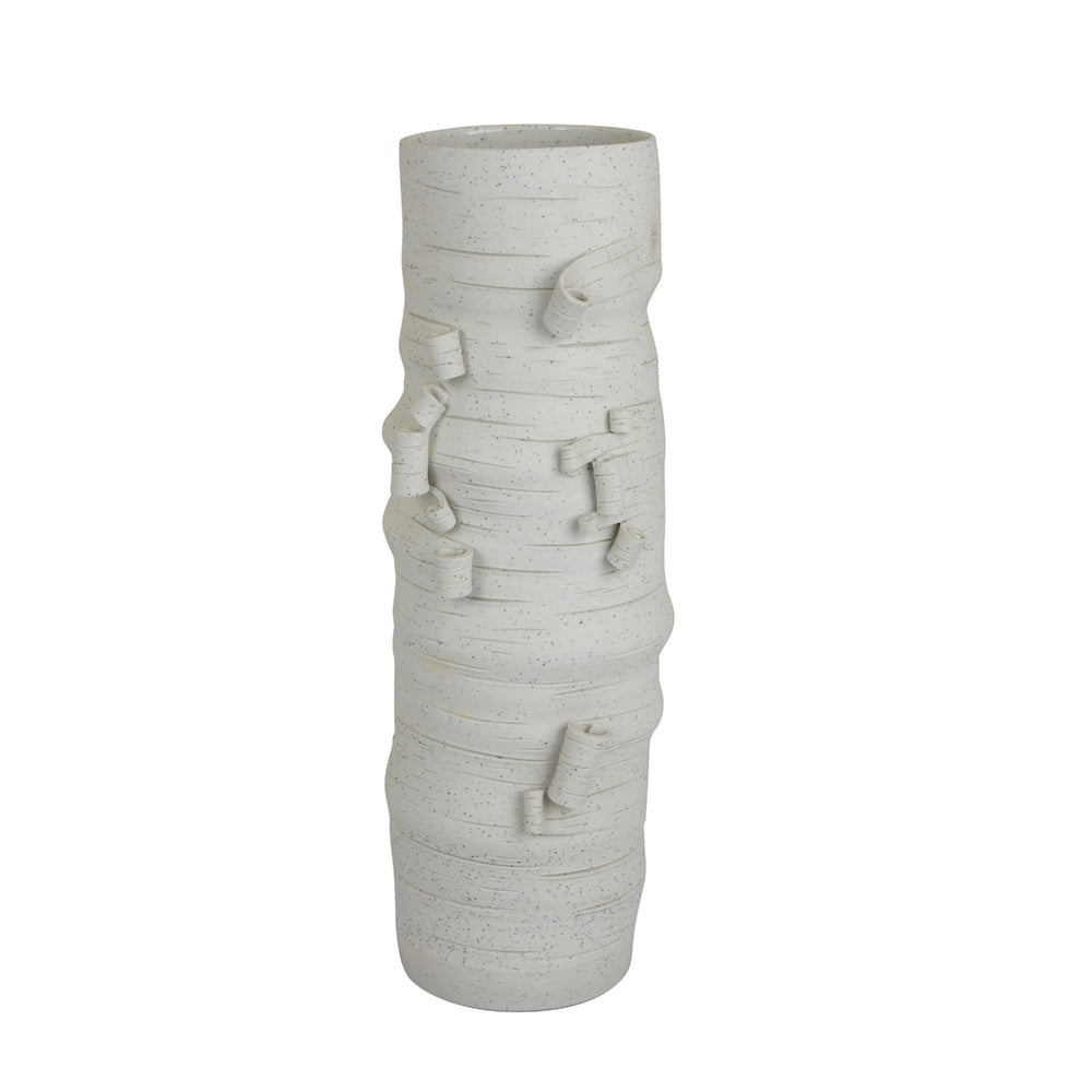 Moona Modern Vase with Sculpted Raised Details, White Textured Ceramic-BM353476