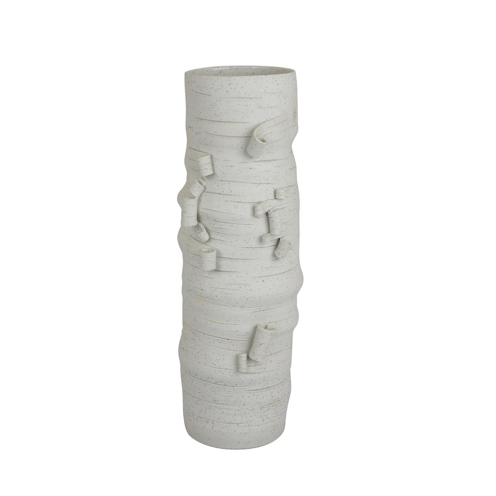 Moona Modern Vase with Sculpted Raised Details, White Textured Ceramic-BM353476
