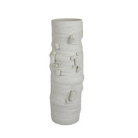 Moona Modern Vase with Sculpted Raised Details, White Textured Ceramic-BM353476