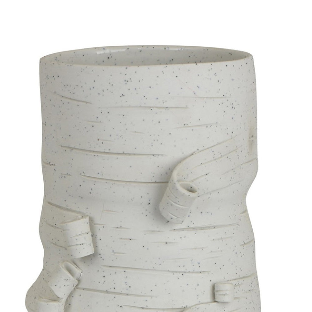 Moona Modern Vase with Sculpted Raised Details, White Textured Ceramic-BM353476