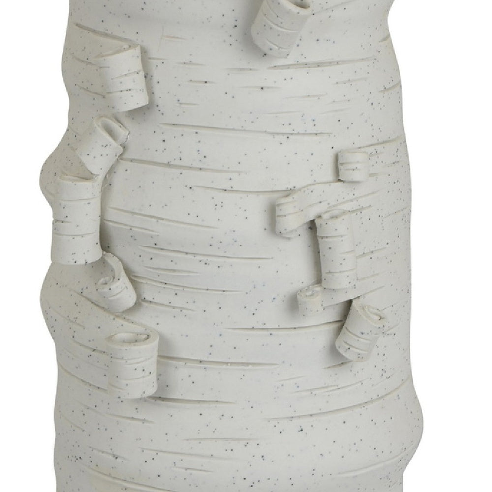 Moona Modern Vase with Sculpted Raised Details, White Textured Ceramic-BM353476