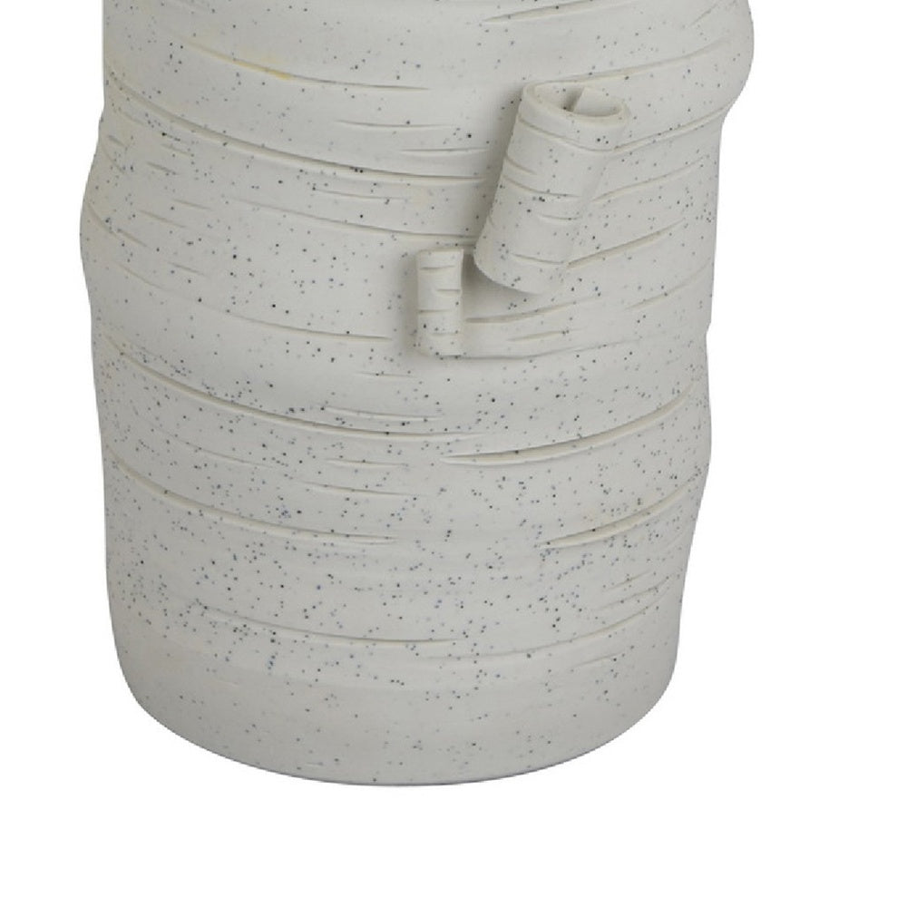 Moona Modern Vase with Sculpted Raised Details, White Textured Ceramic-BM353476