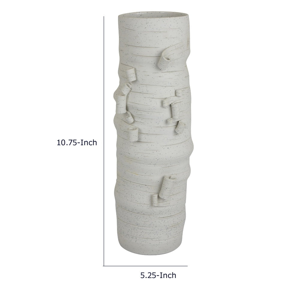 Moona Modern Vase with Sculpted Raised Details, White Textured Ceramic-BM353476