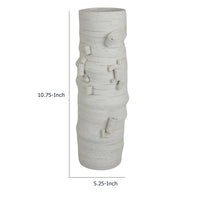 Moona Modern Vase with Sculpted Raised Details, White Textured Ceramic-BM353476