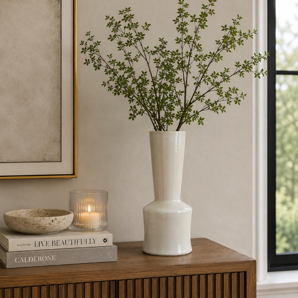 Ginny Decorative Vase with Slender Neck, Glossy White Ceramic 16 Inch-BM353477
