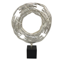 Steve Abstract Ring Sculpture with Black Pedestal Stand, Textured Silver-BM353478