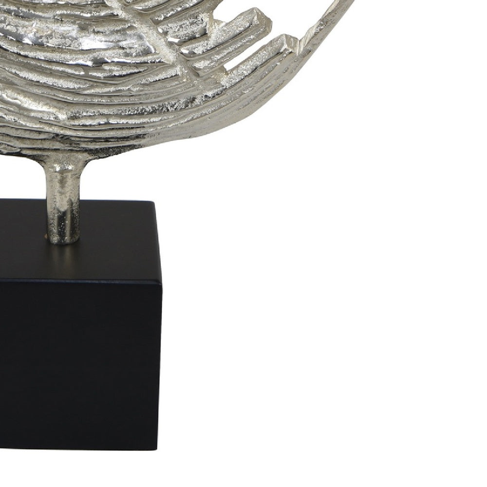 Steve Abstract Ring Sculpture with Black Pedestal Stand, Textured Silver-BM353478