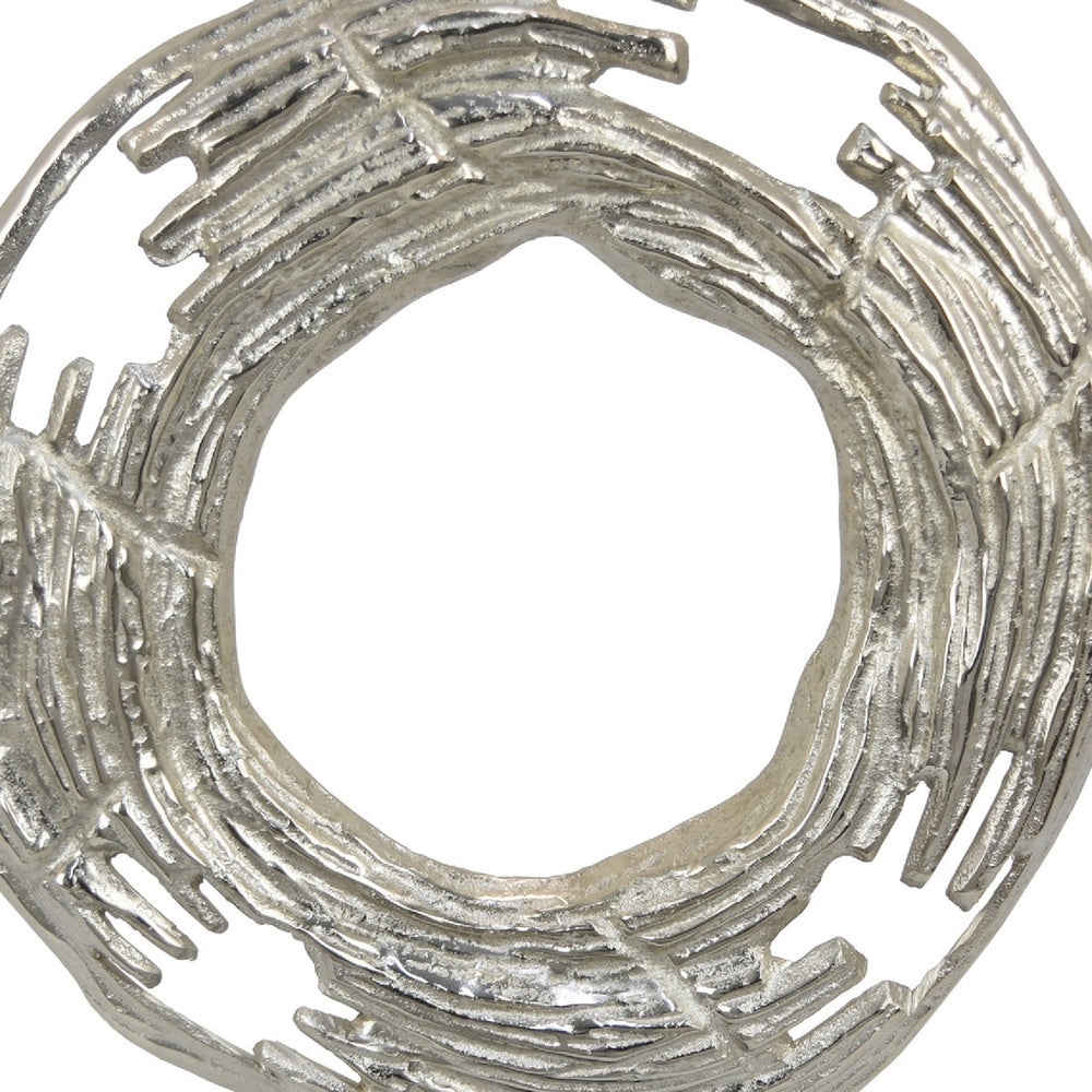 Steve Abstract Ring Sculpture with Black Pedestal Stand, Textured Silver-BM353478