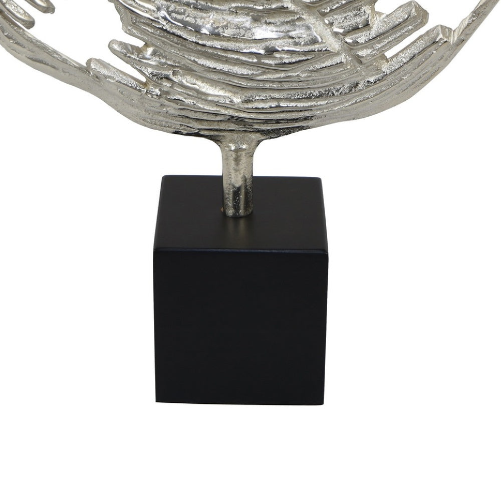 Steve Abstract Ring Sculpture with Black Pedestal Stand, Textured Silver-BM353478