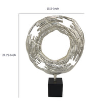 Steve Abstract Ring Sculpture with Black Pedestal Stand, Textured Silver-BM353478