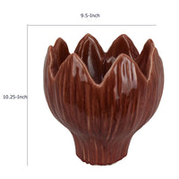Siena Decorative Planter with Petal Edge Design, Red Ceramic 10 Inch-BM353479