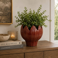 Siena Decorative Planter with Petal Edge Design, Red Ceramic 10 Inch-BM353479