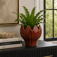 Siena Decorative Planter with Petal Edge Design, Red Ceramic 10 Inch-BM353479