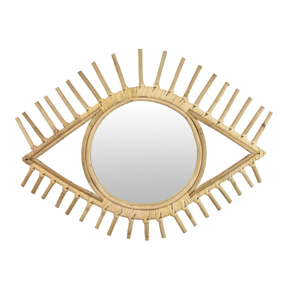 Greta Eye-Shaped Wall-Mounted Mirror, Sunburst Frame, Natural Fiber-BM353480