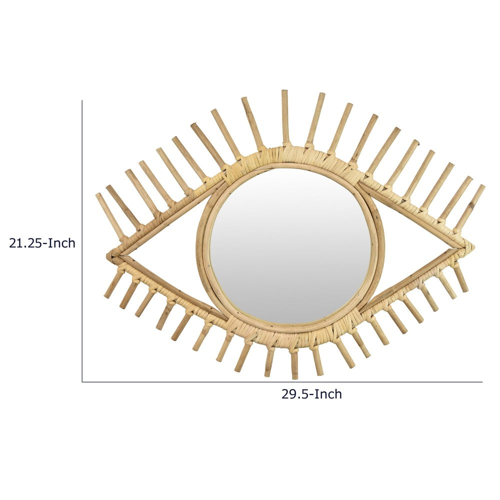 Greta Eye-Shaped Wall-Mounted Mirror, Sunburst Frame, Natural Fiber-BM353480