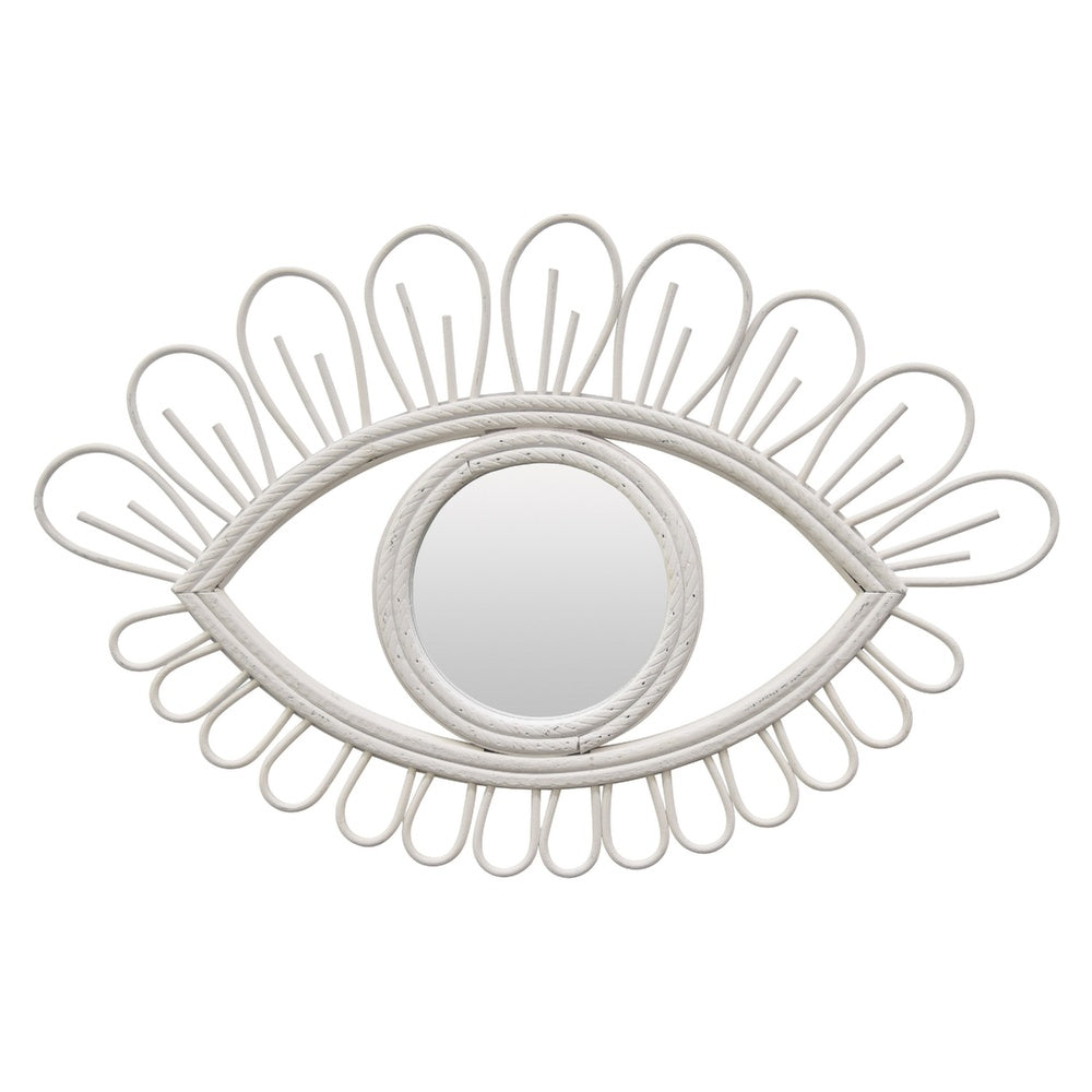 Davie Eye-Shaped Wall Mirror with Loop Details, White Natural Fiber-BM353481