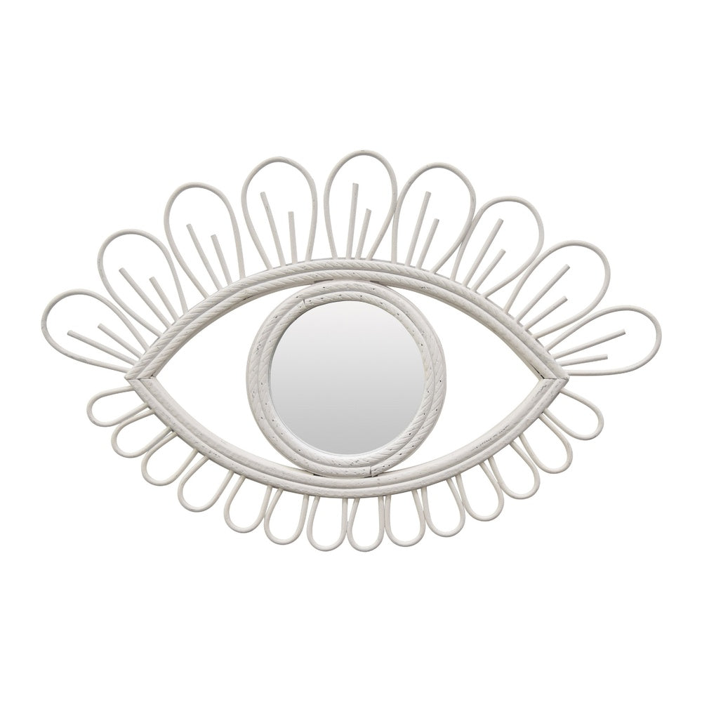 Davie Eye-Shaped Wall Mirror with Loop Details, White Natural Fiber-BM353481
