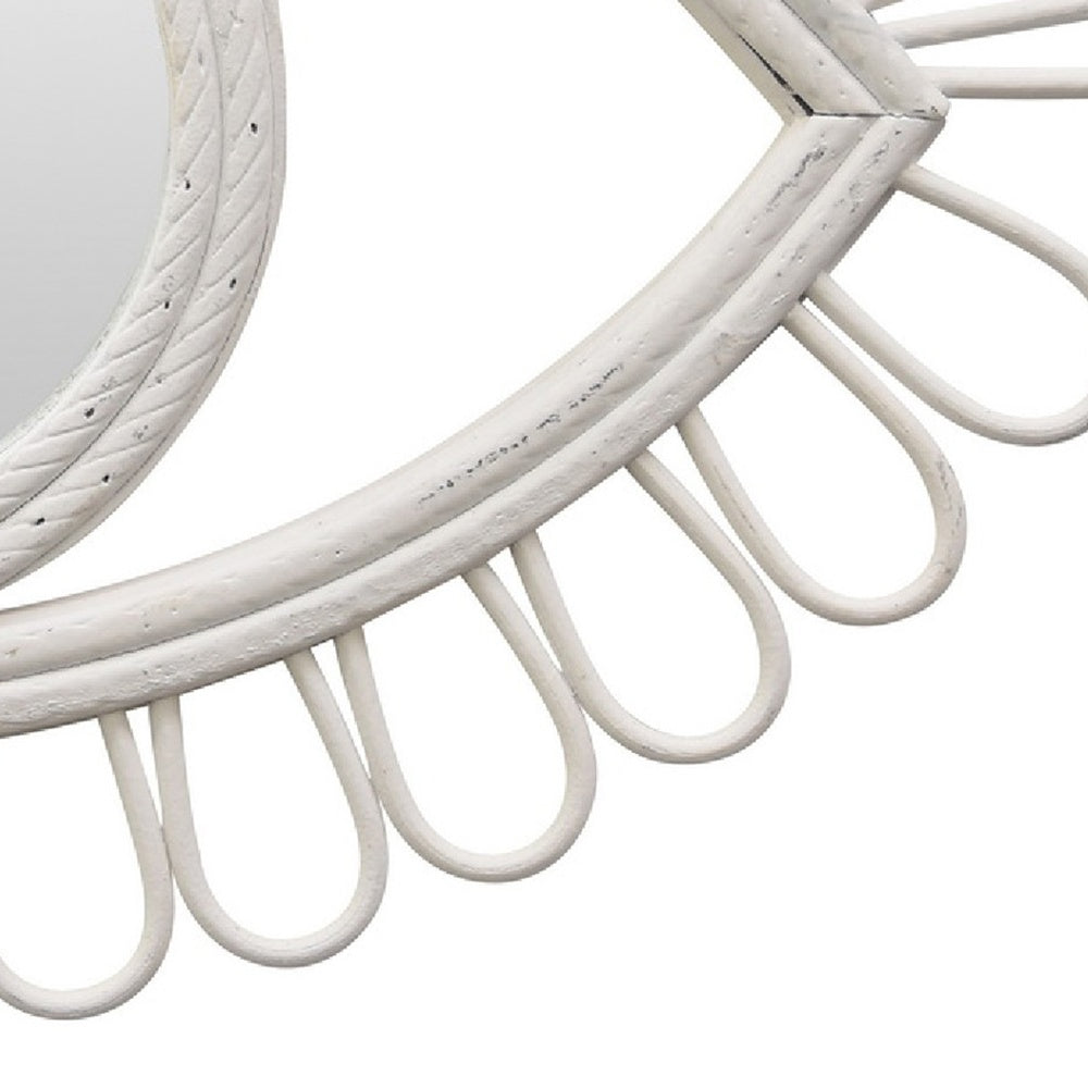 Davie Eye-Shaped Wall Mirror with Loop Details, White Natural Fiber-BM353481