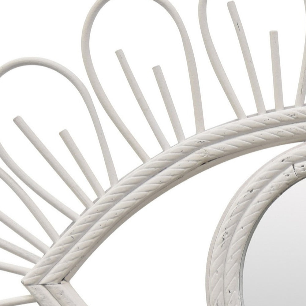 Davie Eye-Shaped Wall Mirror with Loop Details, White Natural Fiber-BM353481