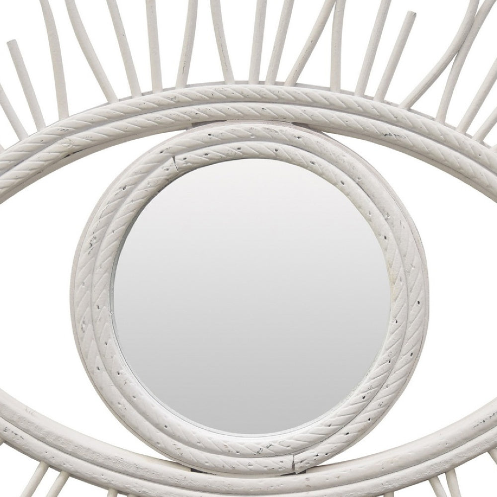 Davie Eye-Shaped Wall Mirror with Loop Details, White Natural Fiber-BM353481