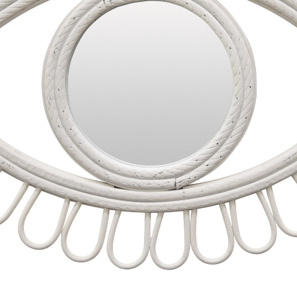 Davie Eye-Shaped Wall Mirror with Loop Details, White Natural Fiber-BM353481