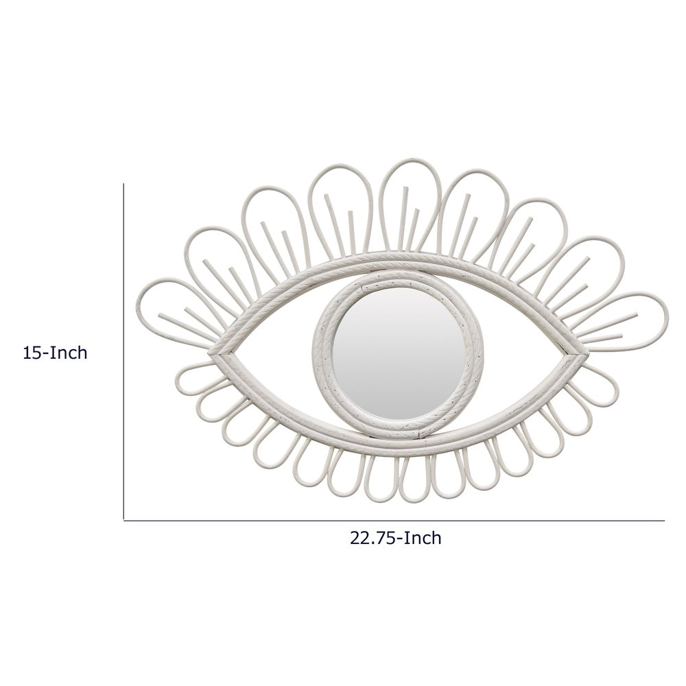 Davie Eye-Shaped Wall Mirror with Loop Details, White Natural Fiber-BM353481