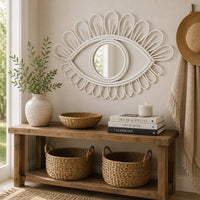 Davie Eye-Shaped Wall Mirror with Loop Details, White Natural Fiber-BM353481