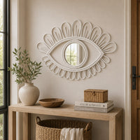 Davie Eye-Shaped Wall Mirror with Loop Details, White Natural Fiber-BM353481