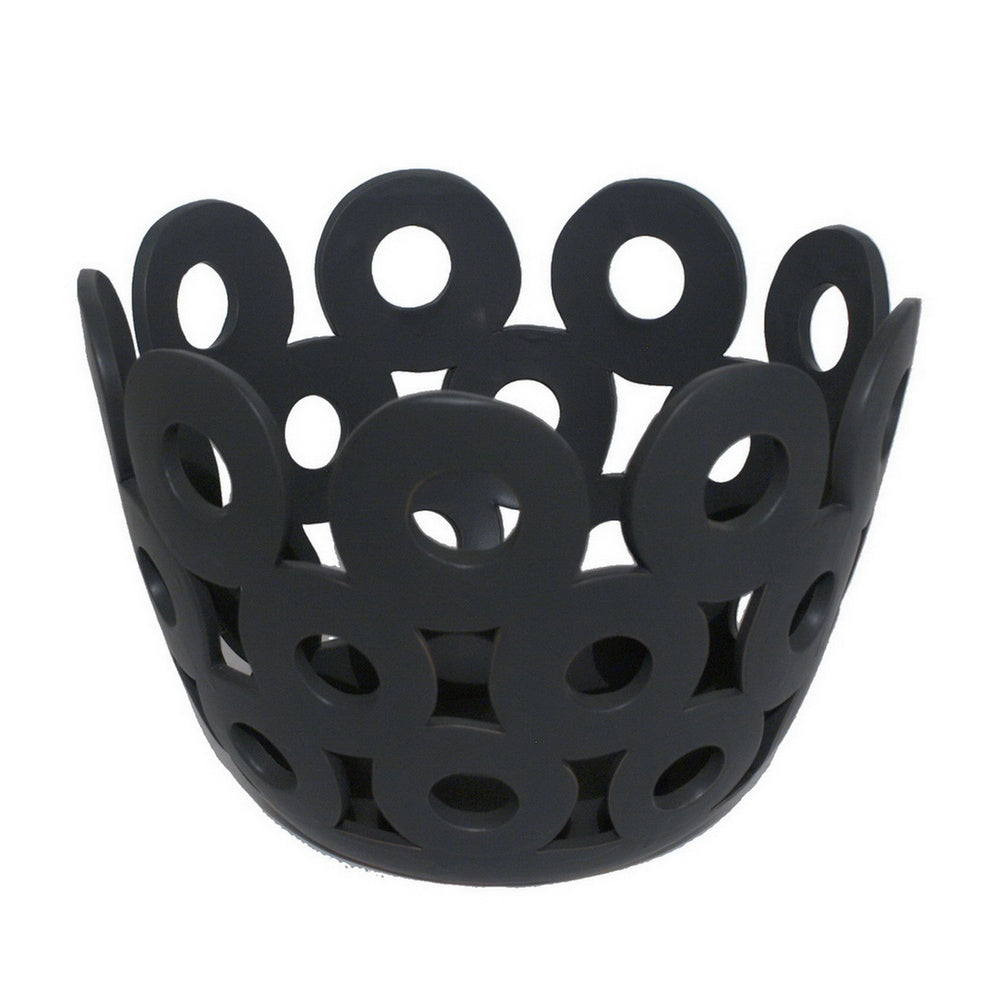 Laura Round Bowl with Circular Cutout Patterns, Black Ceramic 11 Inch-BM353482