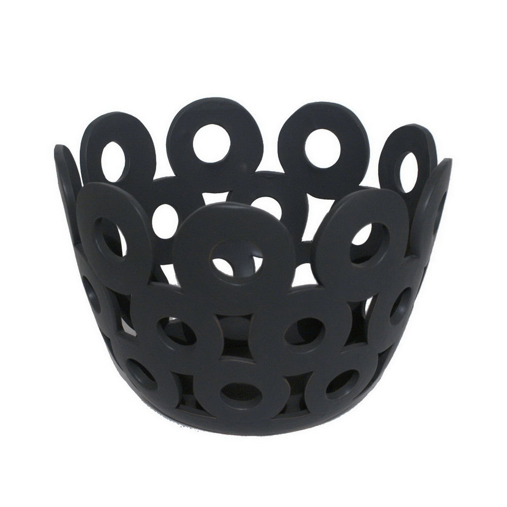 Laura Round Bowl with Circular Cutout Patterns, Black Ceramic 11 Inch-BM353482