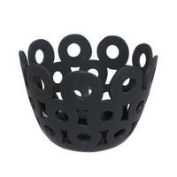 Laura Round Bowl with Circular Cutout Patterns, Black Ceramic 11 Inch-BM353482