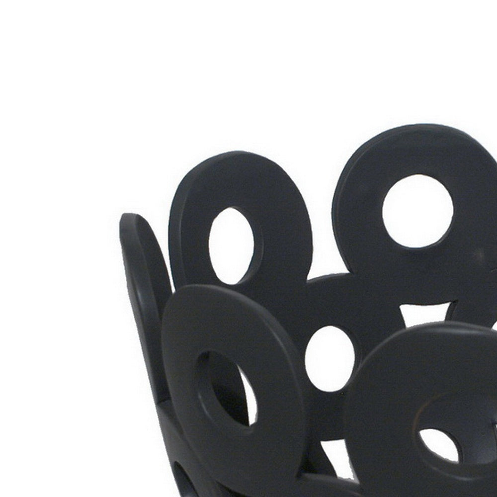 Laura Round Bowl with Circular Cutout Patterns, Black Ceramic 11 Inch-BM353482