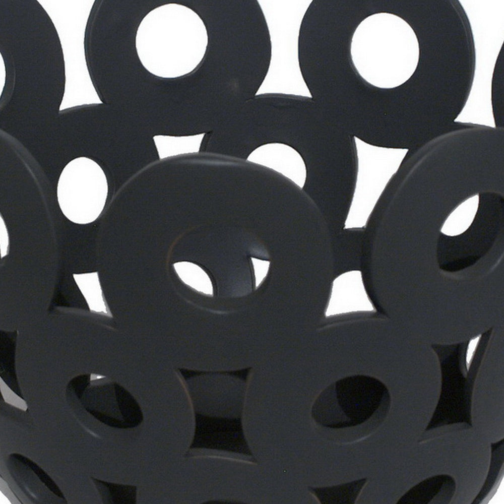 Laura Round Bowl with Circular Cutout Patterns, Black Ceramic 11 Inch-BM353482