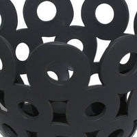 Laura Round Bowl with Circular Cutout Patterns, Black Ceramic 11 Inch-BM353482