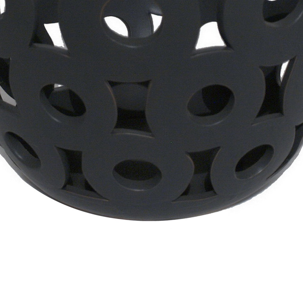 Laura Round Bowl with Circular Cutout Patterns, Black Ceramic 11 Inch-BM353482