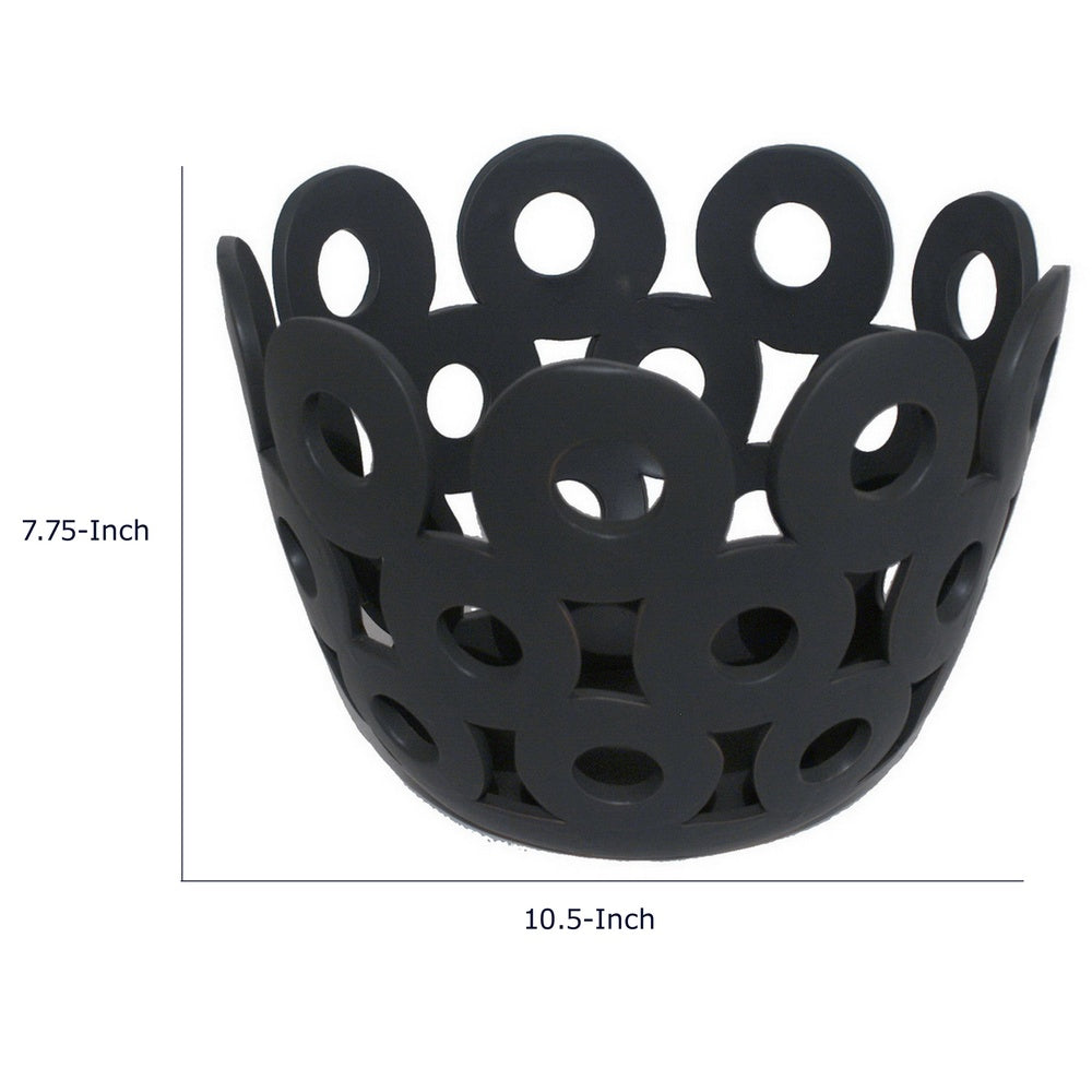 Laura Round Bowl with Circular Cutout Patterns, Black Ceramic 11 Inch-BM353482