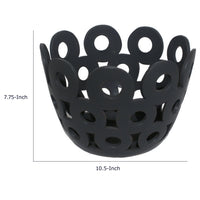 Laura Round Bowl with Circular Cutout Patterns, Black Ceramic 11 Inch-BM353482