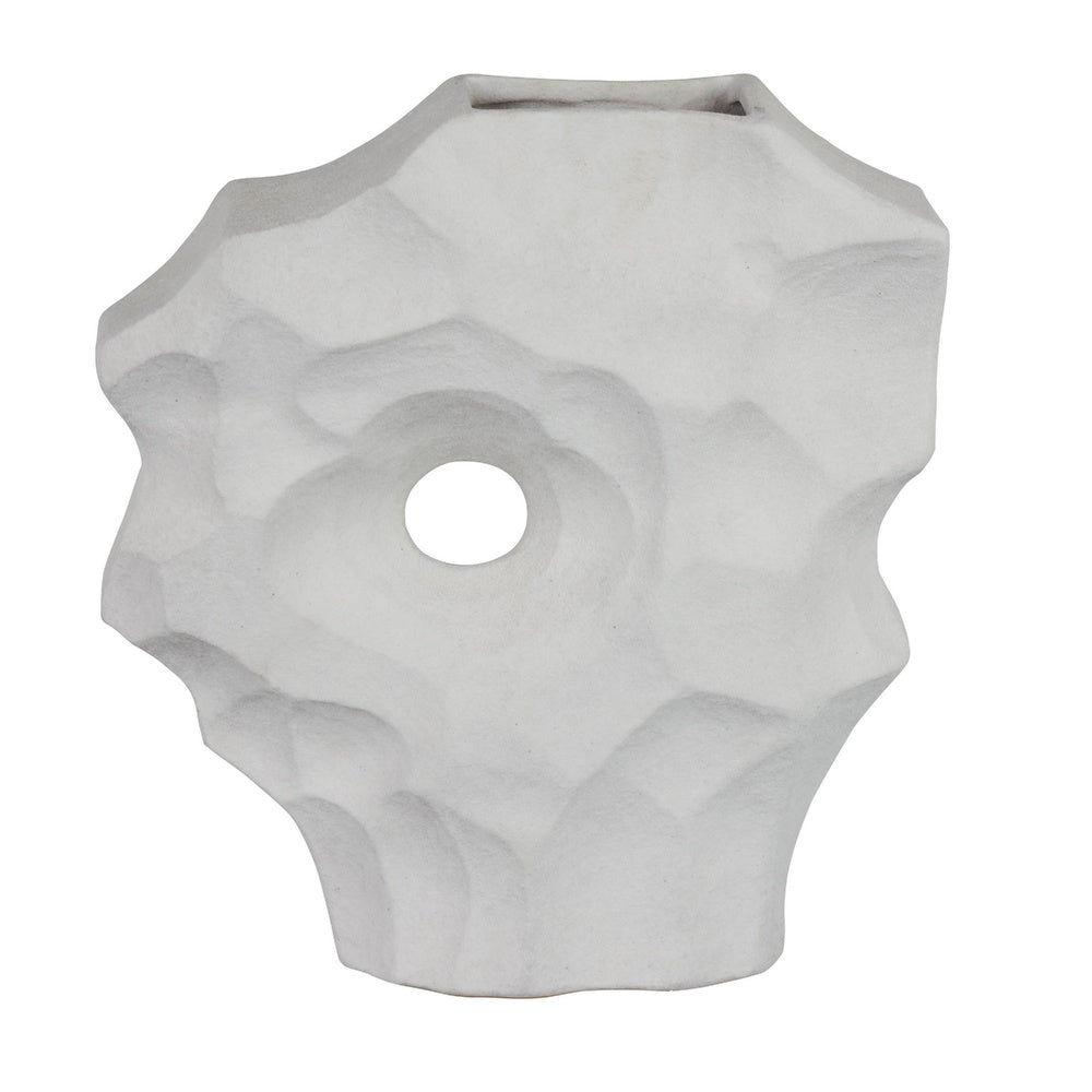 Joel Abstract Sculpted Vase with Textured Organic Form, White Ceramic 15 Inch-BM353483
