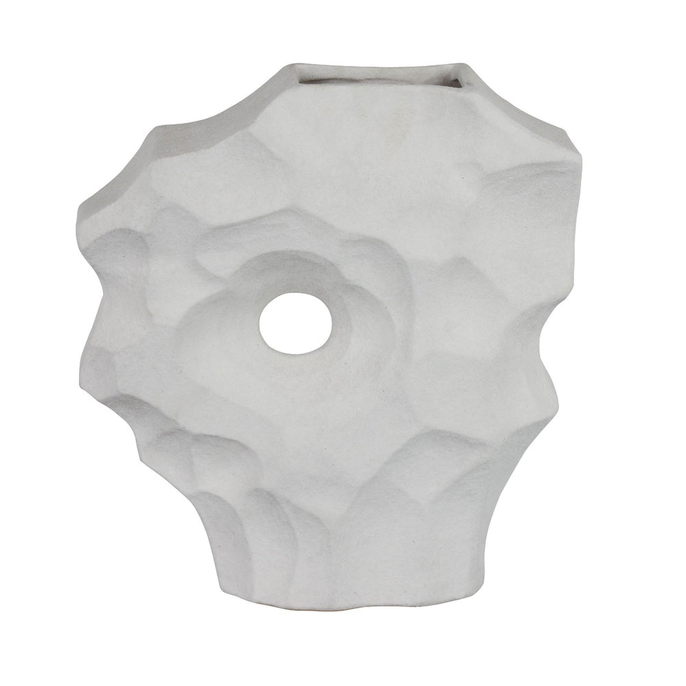 Joel Abstract Sculpted Vase with Textured Organic Form, White Ceramic 15 Inch-BM353483