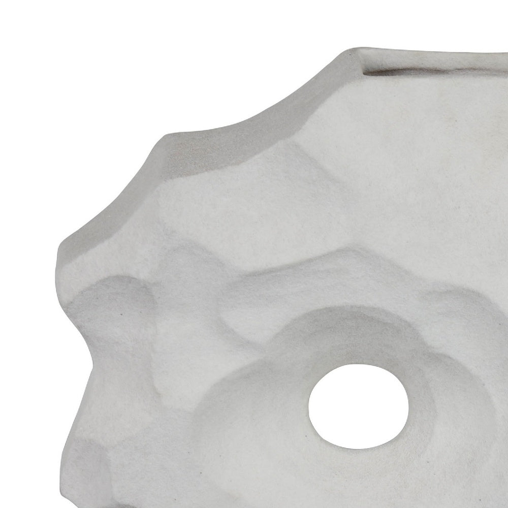 Joel Abstract Sculpted Vase with Textured Organic Form, White Ceramic 15 Inch-BM353483