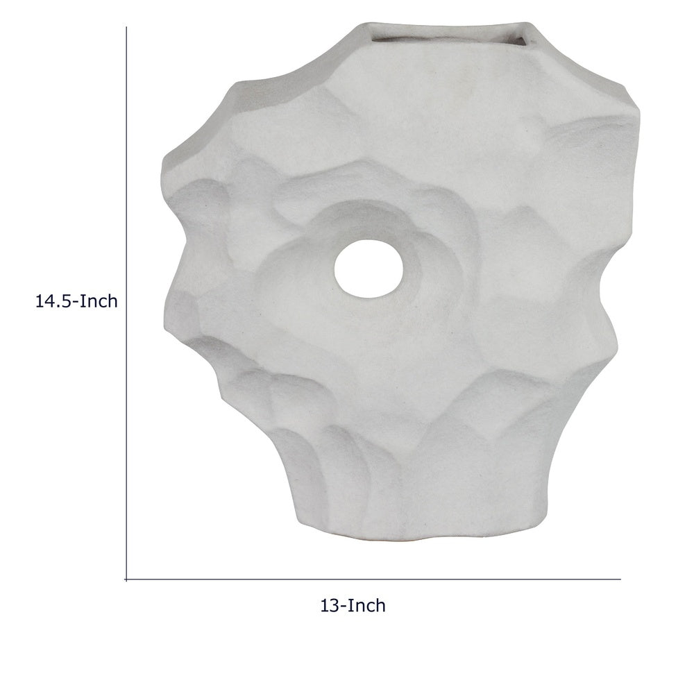 Joel Abstract Sculpted Vase with Textured Organic Form, White Ceramic 15 Inch-BM353483