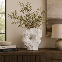 Joel Abstract Sculpted Vase with Textured Organic Form, White Ceramic 15 Inch-BM353483