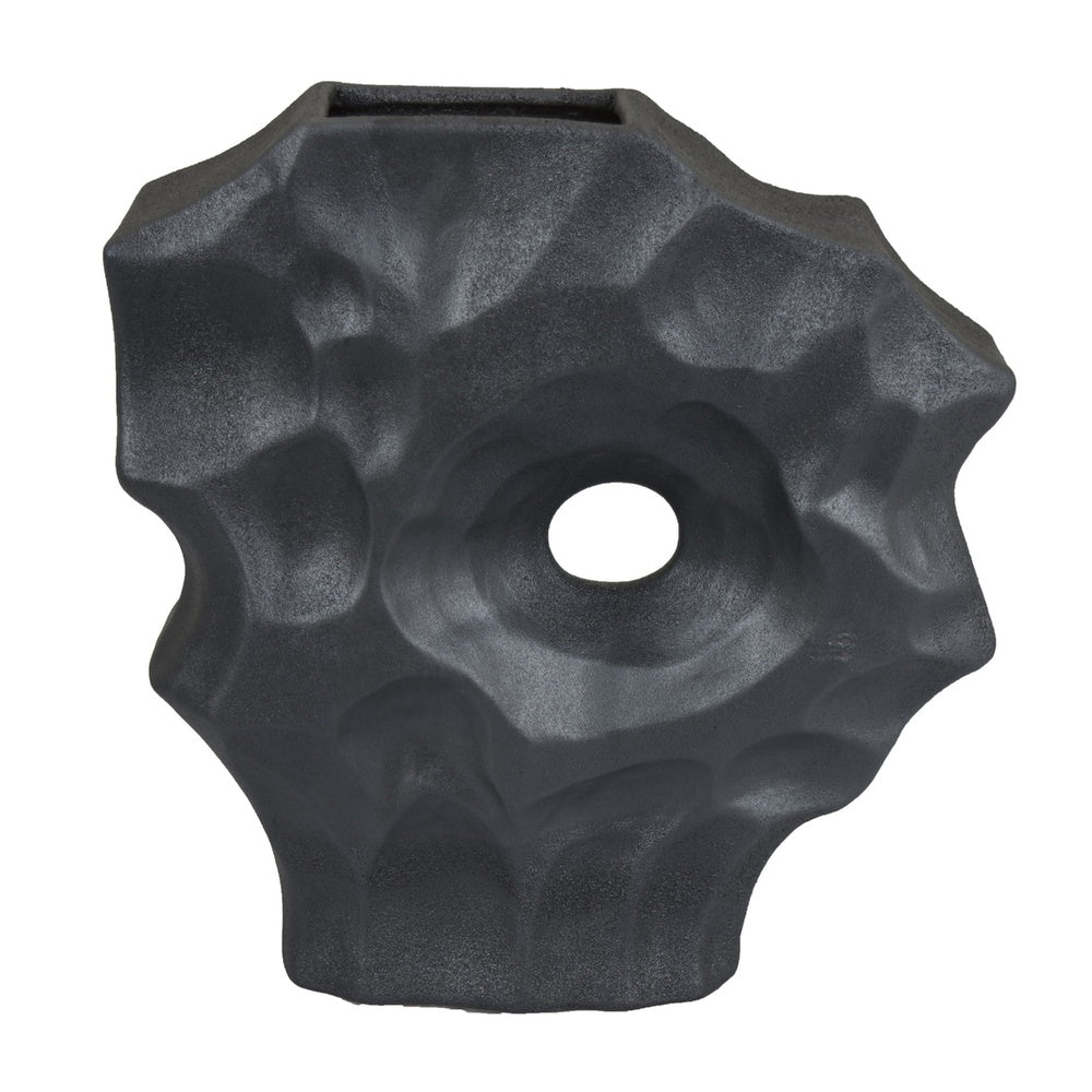 Joel Abstract Sculpted Vase with Textured Organic Form, Black Ceramic 15 Inch-BM353484