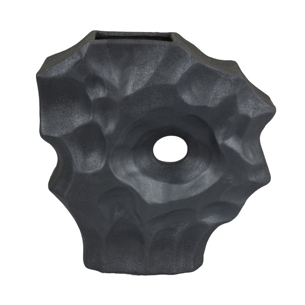 Joel Abstract Sculpted Vase with Textured Organic Form, Black Ceramic 15 Inch-BM353484