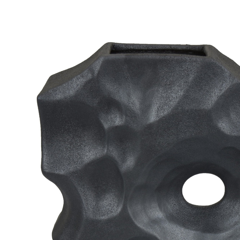 Joel Abstract Sculpted Vase with Textured Organic Form, Black Ceramic 15 Inch-BM353484